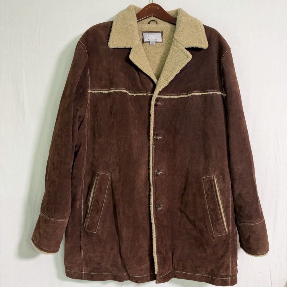 VTG Suede Leather Wilsons M. Julian Sherpa Lined Mountain Western Coat Mens XL